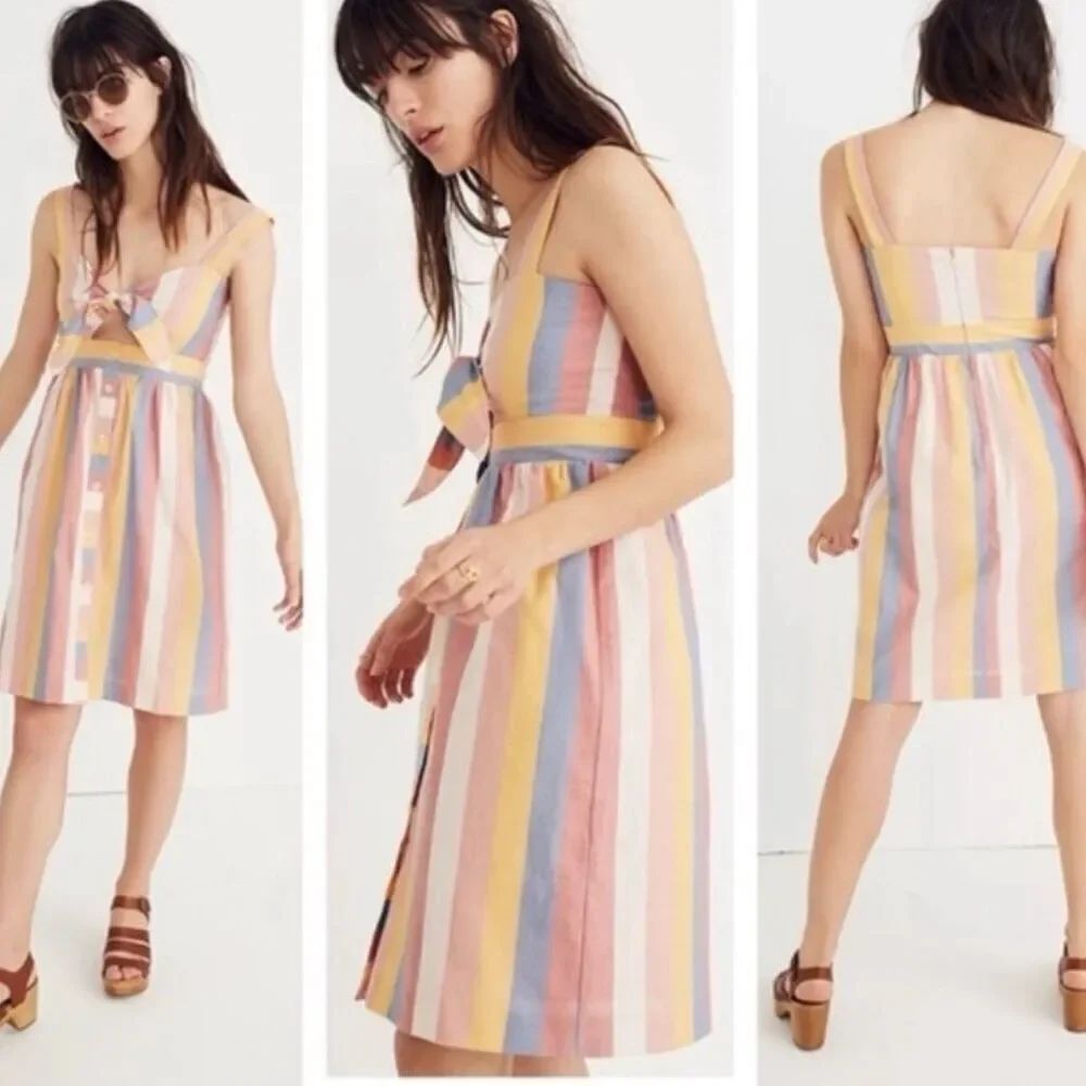 Madewell size 2 Striped Tie-Front Cutout Sundress